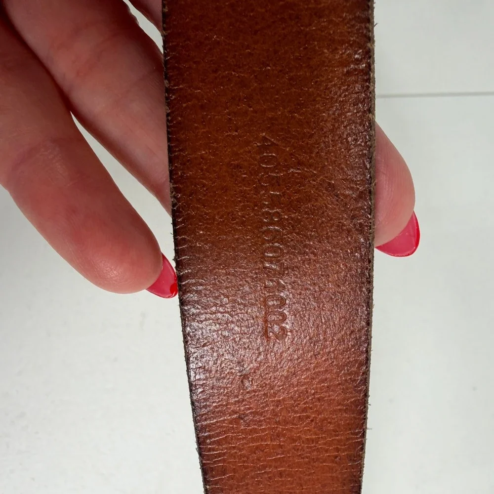 Polo Ralph Lauren 34 Belt Italian Leather Brass Buckle Logo Brown Rugged Preppy